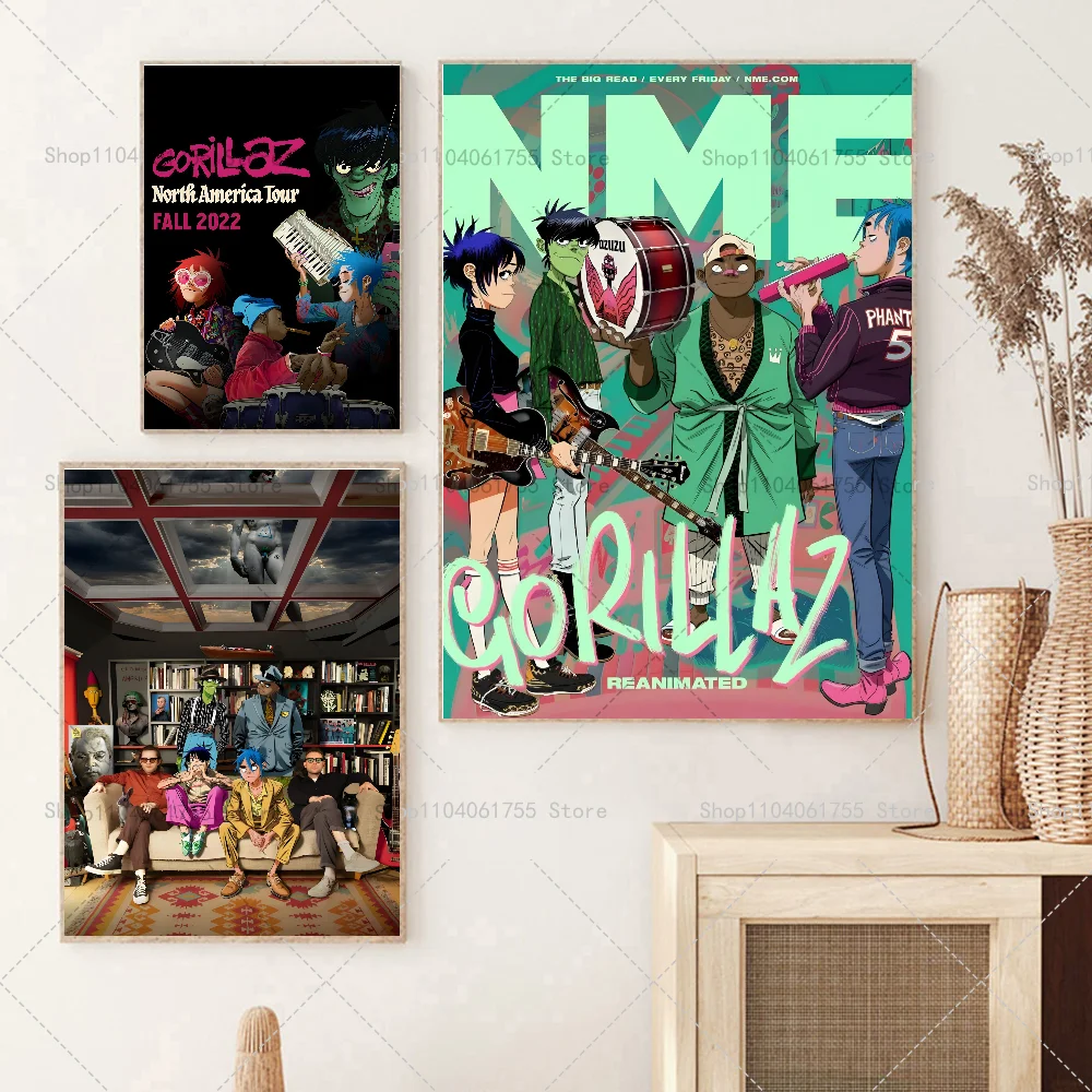 1PC Gorillaz Music Poster Self-adhesive Art Waterproof Paper Sticker Coffee House Bar Room Wall Decor