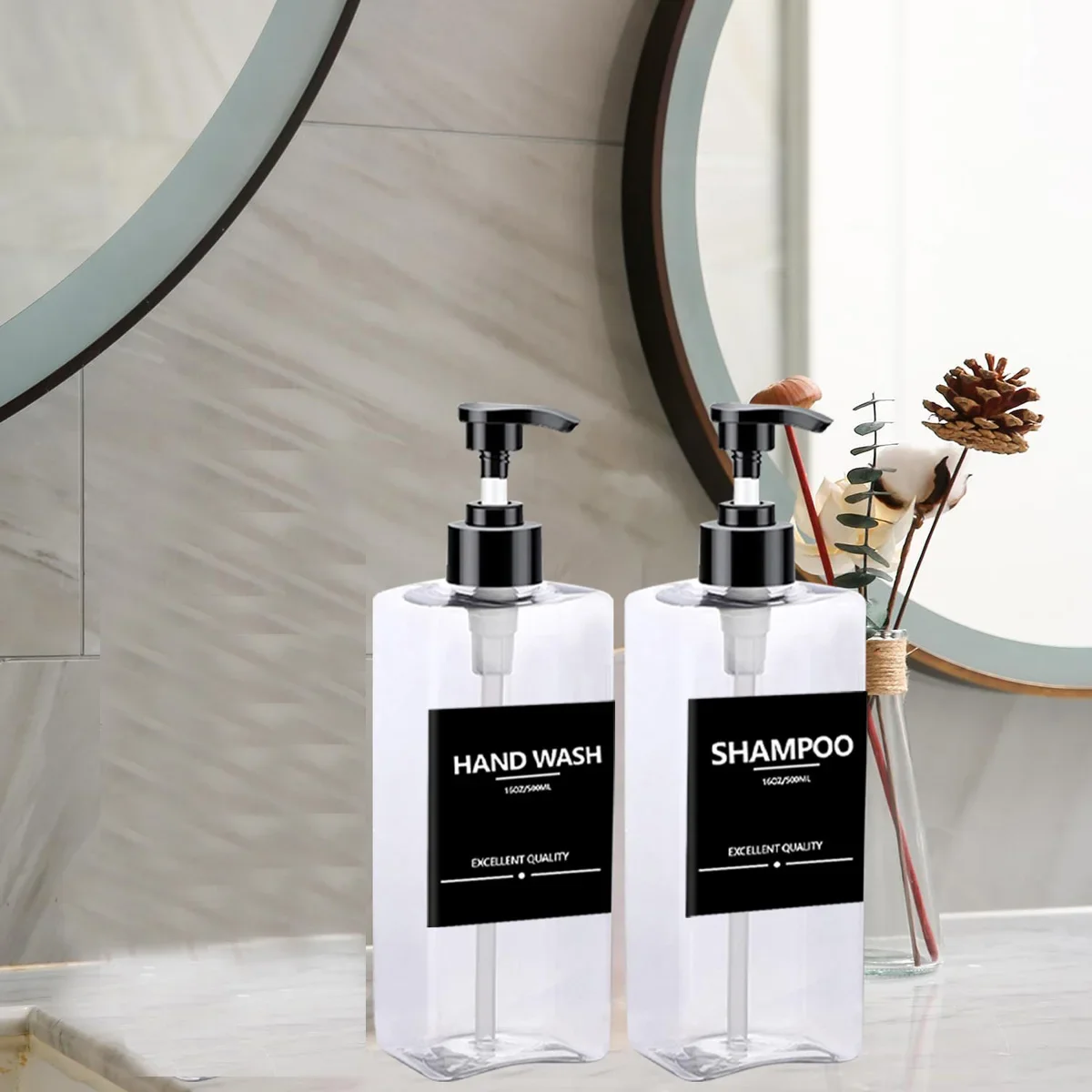 Bathroom Refillable Square Bottle Dispenser Lotion Containers With Labels Hand And Dish Hand Soap Dispenser 2pcs 3pcs 500ml