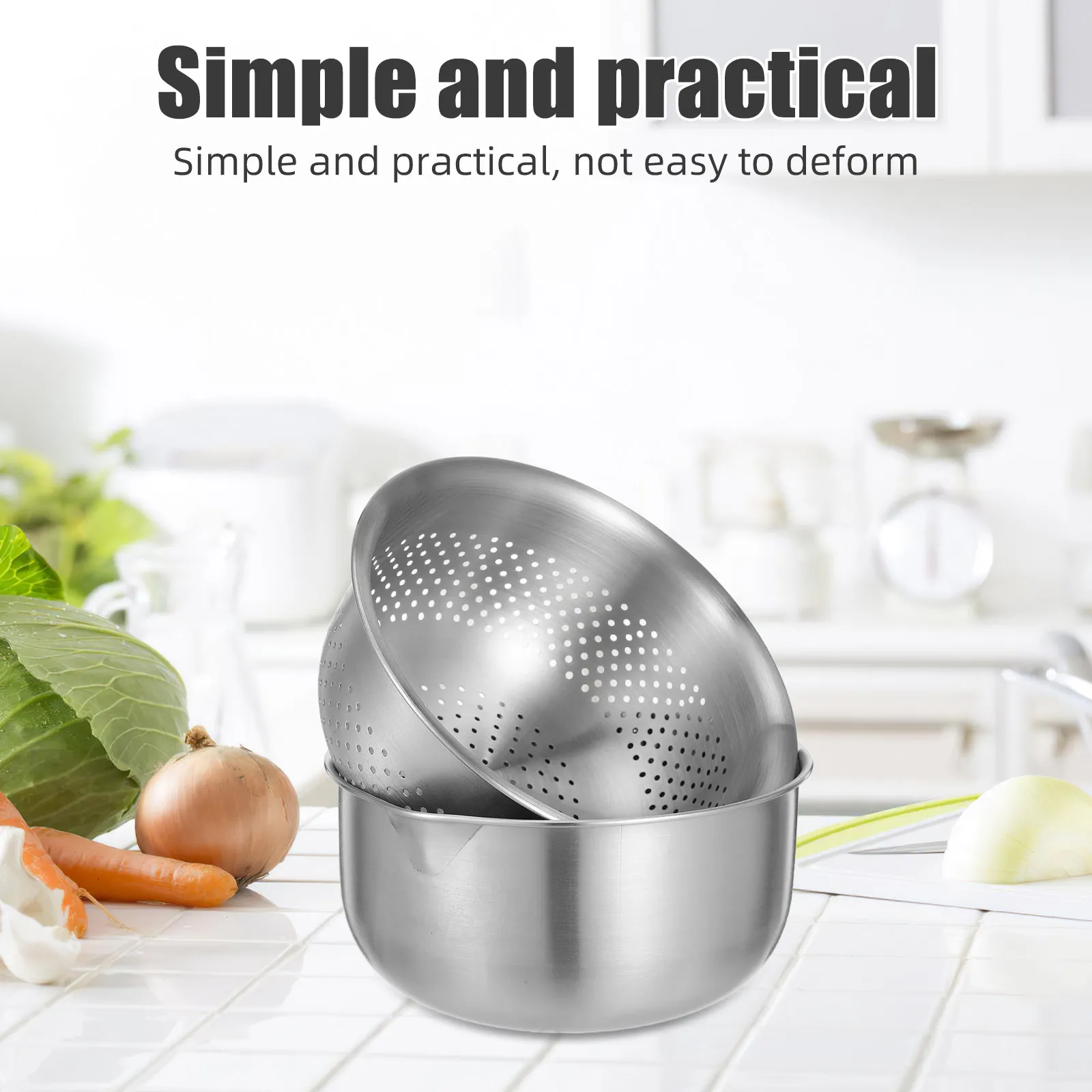 1Set Stainless Steel Rice Strainer Basket 304 Grade Large Capacity Fine Mesh Colander for Vegetable Fruit Pasta Spaghetti