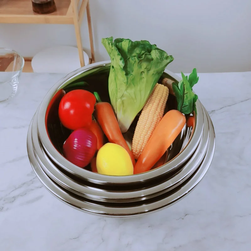 Stainless Steel Round Thicken Kitchen Cooking and Baking Kneading Bowl, Washing Fruit and Vegetable Bowl