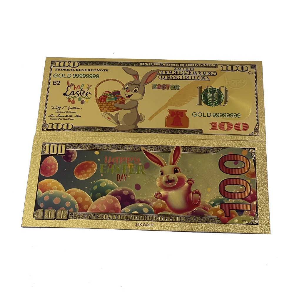 5designs 24K Gold Foil Easter Bunny Commemorative Banknote Set US Dollar Style Rabbit Colorful Egg Motifs Collection Card Gifts