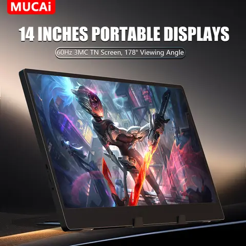 Écran portable MUCAI N140-S36 14 pouces résolution 60 Hz 1366*768 panneau TN 250cd/ ㎡   Moniteur portable de réponse de luminosité 3 ms