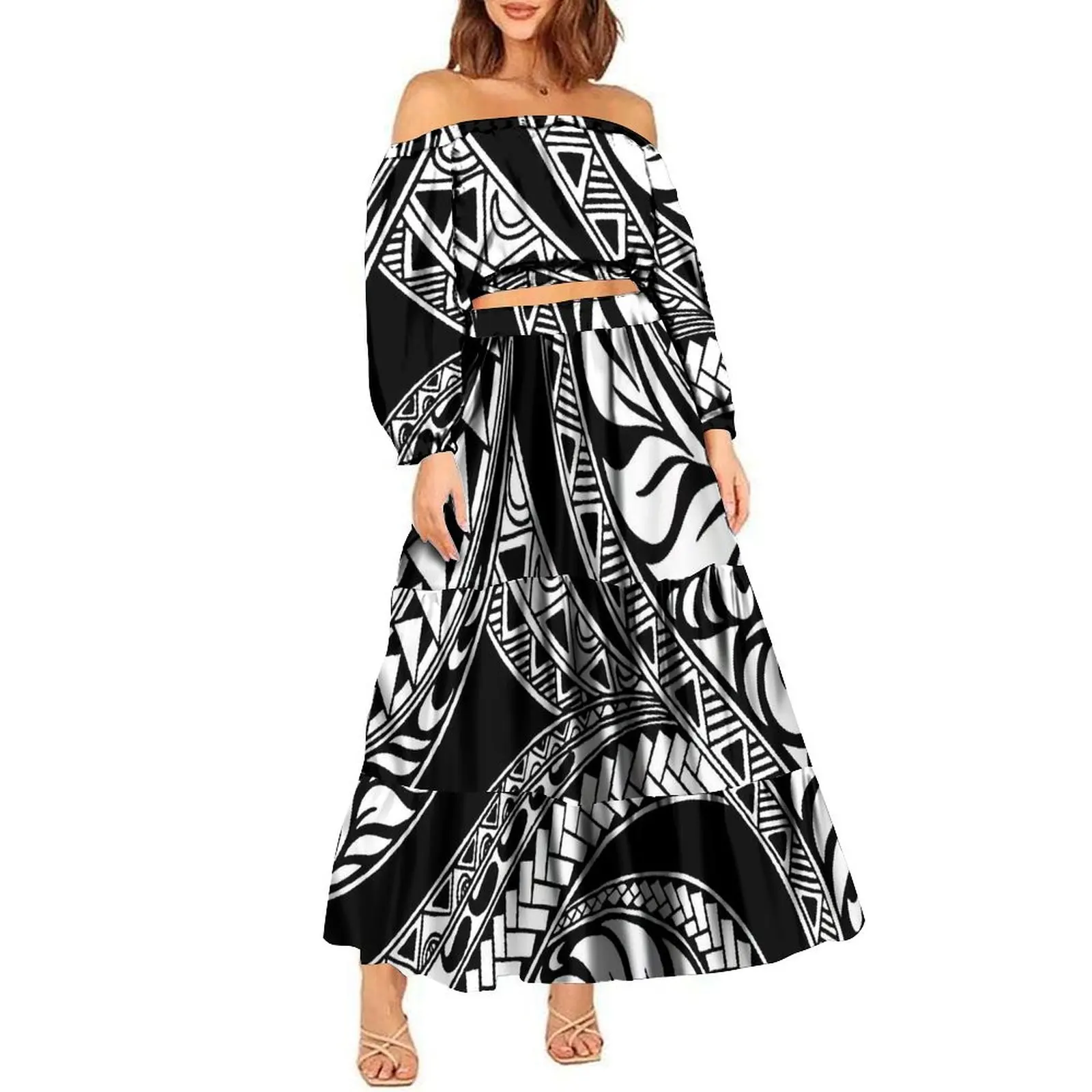 

Polynesian Custom Women'S Dress One-Line Shoulder Set Skirt Casual High Street Court Ball Top And Skirt 2024 New 5xl