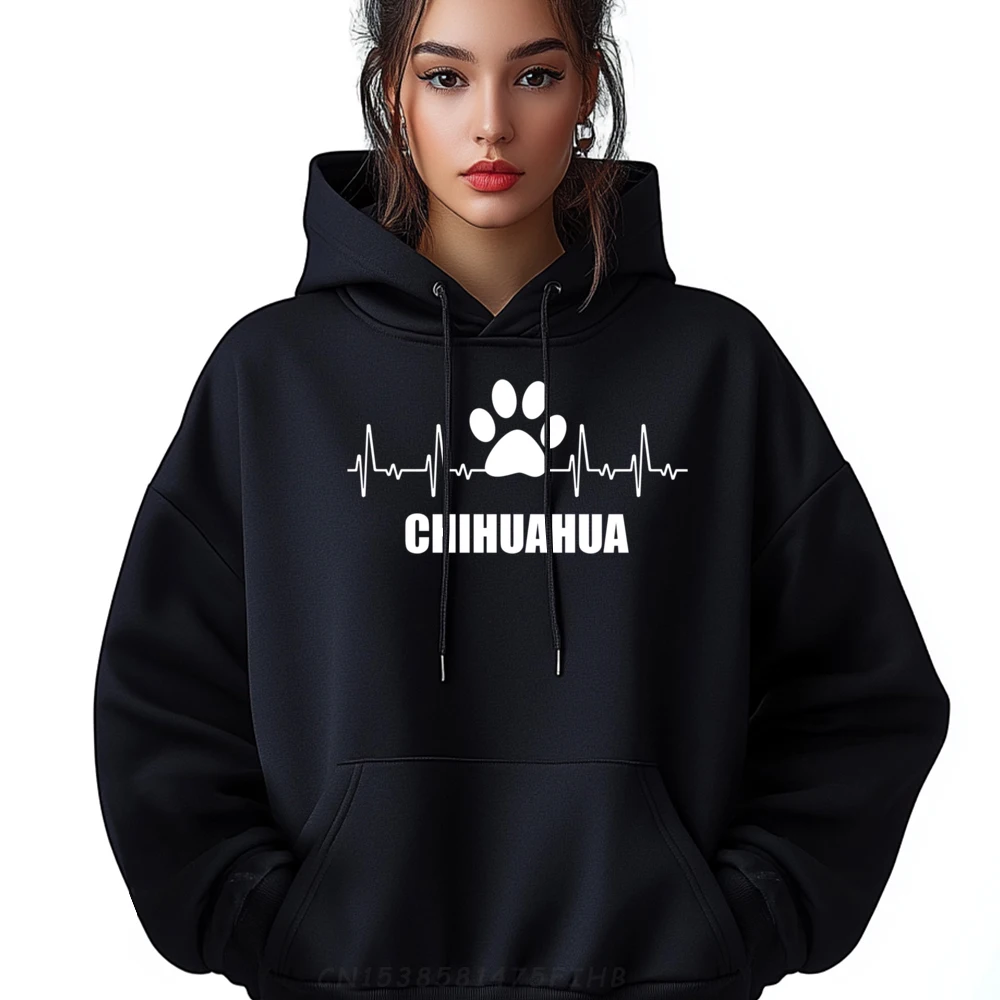 

Dog lover heartbeat Chihuahua Black Hoodies Student Moisture Wicking Polyester Fiber Hoodies Men Thanksgiving