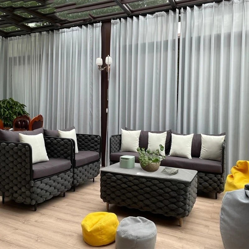 Outdoor sofa waterproof sunscreen sun room leisure rattan chair coffee table combination terrace rattan furniture