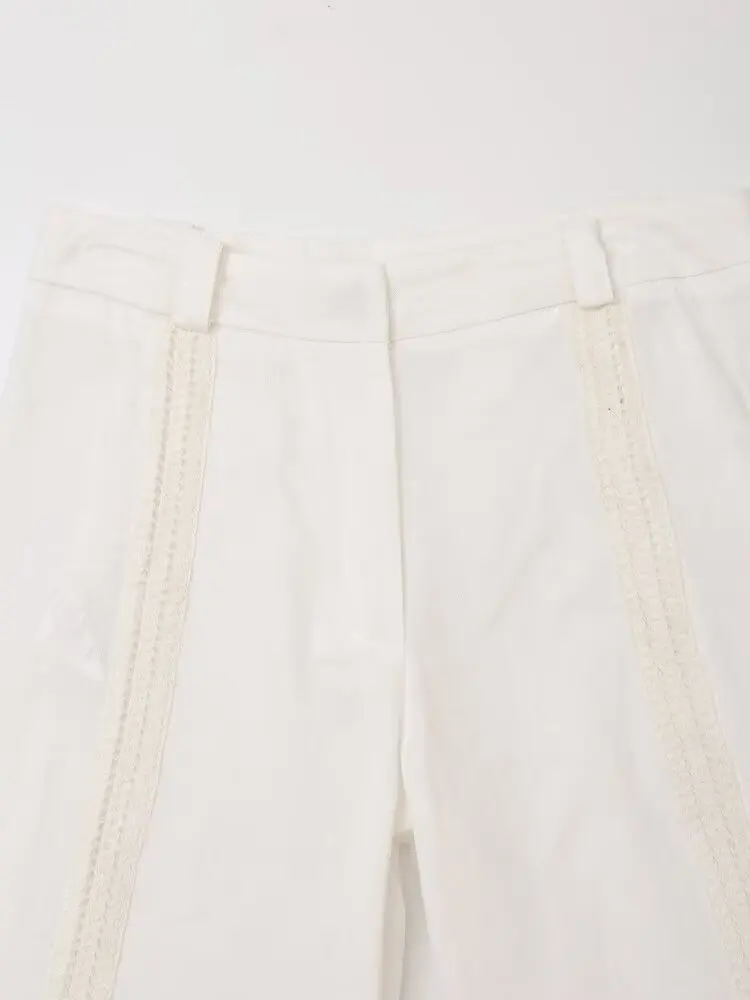 Pantalones rectos con bolsillos laterales para Mujer, pantalón informal, Retro, cintura alta, con cremallera, 2024