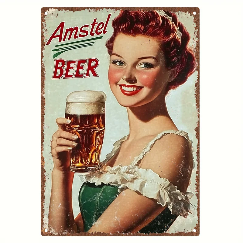 Letrero de metal de lata de cerveza Amstel vintage, cartel publicitario retro con aluminio duradero, es, arte de pared rústico para decoración interior/exterior, regalo