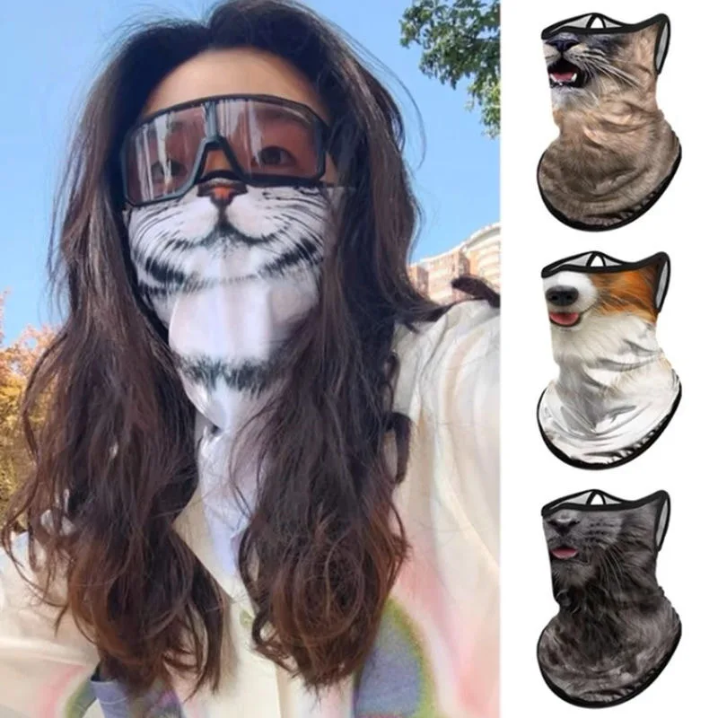 Masque de Protection solaire pour cyclisme, chat Orange, voile amusant d'été, serviette pour le visage d'animal, oreille de chat suspendue, masque de Protection intégré, Protection du cou