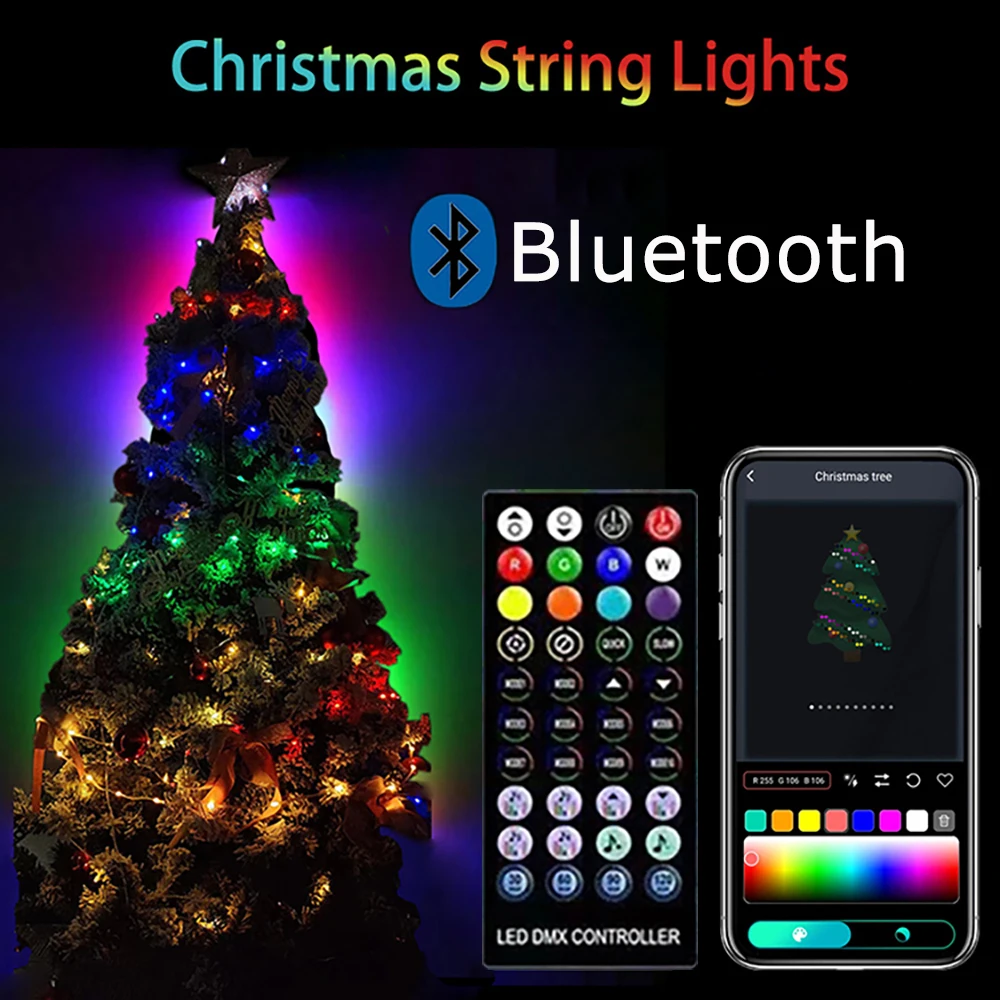 Imagem -06 - Luz Decorativa de Natal ao ar Livre Rgb ic Bluetooth Controle de Aplicativos 5v Usb Fairy Tale String For Wedding Party 40m