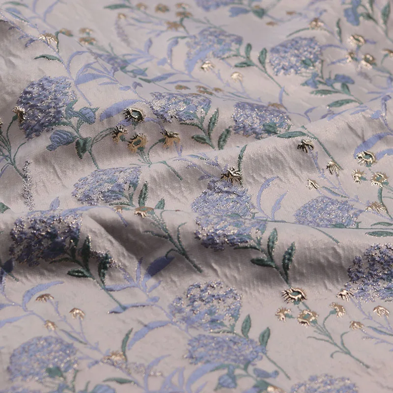 Gold Silver Silk Jacquard Fabric Hydrangea Tulip Pattern for Clothing Dress Handmade Bag Designer Diy Sewing Material Cloth