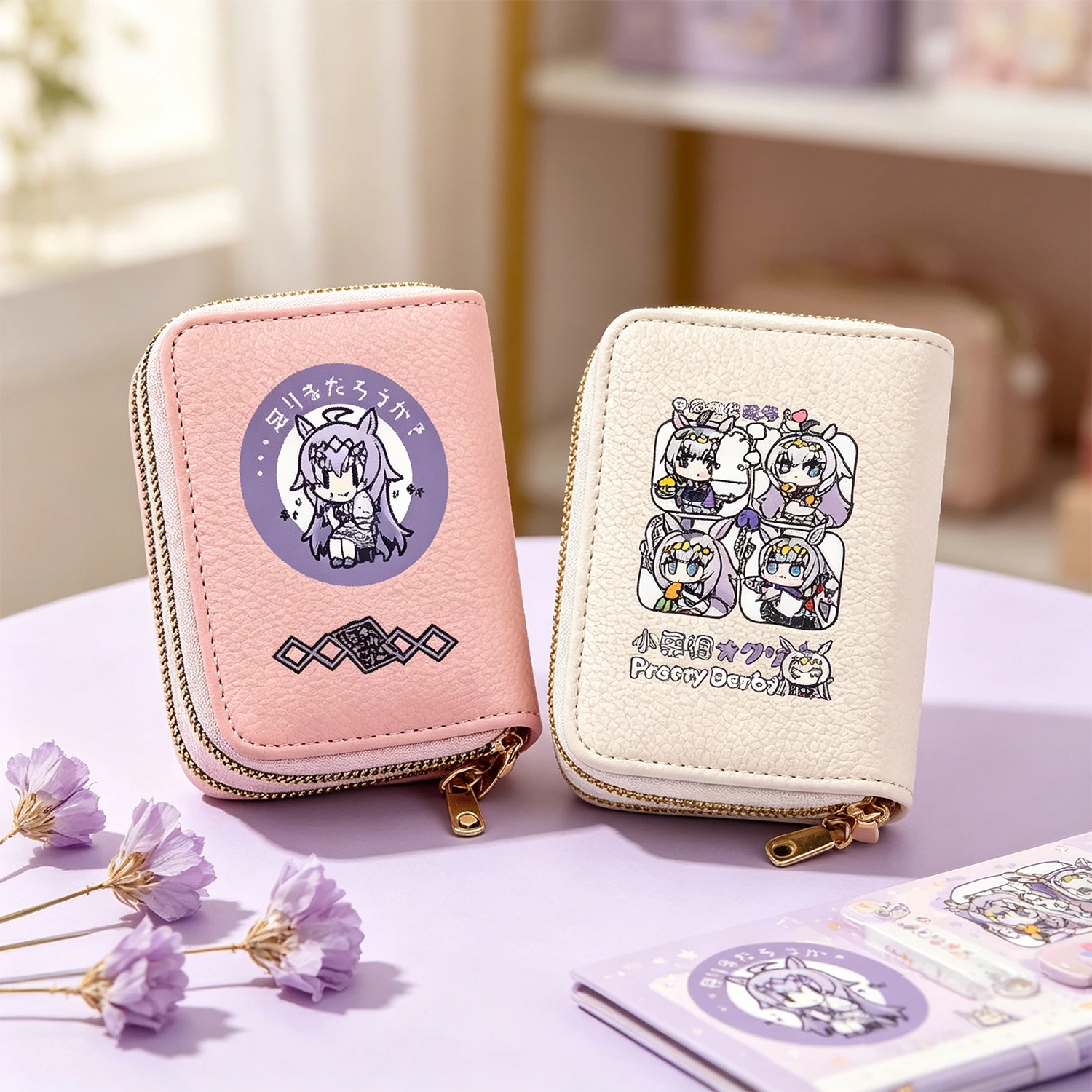 

Кошелек-клатч для девочек в стиле аниме Pretty Derby с двойной молнией, милый мультяшный принт, держатель для карт, монетница, маленькая сумочка для денег