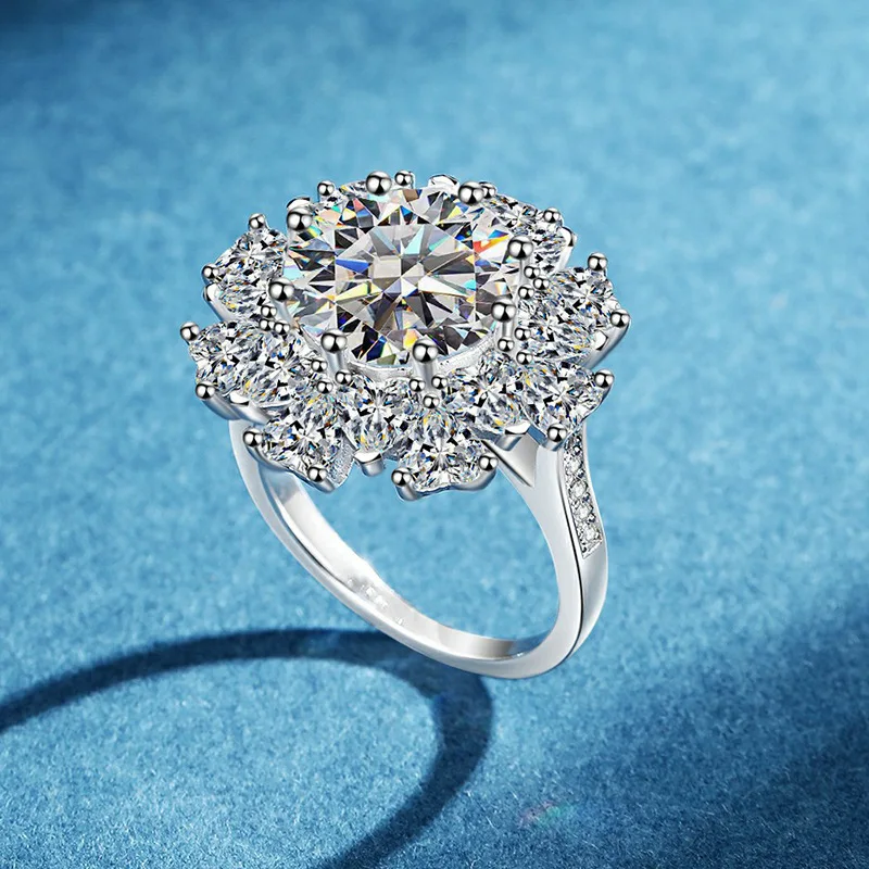JH 5CT 925 فضة مويسانيتي خاتم للنساء الأزهار خاتم الزواج D VVS1 غرامة مجوهرات فاخرة مختبر الأحجار الكريمة