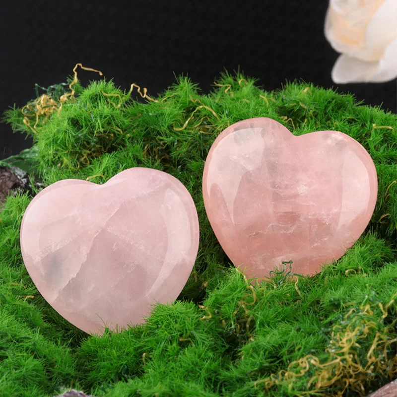 Natural Rose Quartz Heart Love Carved Palm Worry Stone Chakra Crystals Home Crafts Ornaments Mother's Day Gift