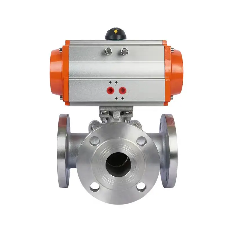 JTAIV Stainless Steel Ball Valve 5 Motorized Handle Three-way Valve with Pneumatic Drive DN200mm 3 Way Flanged Ball Valve