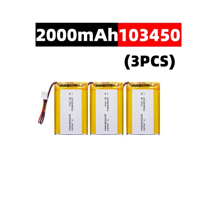 103450 3.7 V 2000 mAh Polymeer Lithium Oplaadbare Batterij jst PH 2.0mm 2pin plug voor Camera GPS navigator MP5 Bluetooth Headset