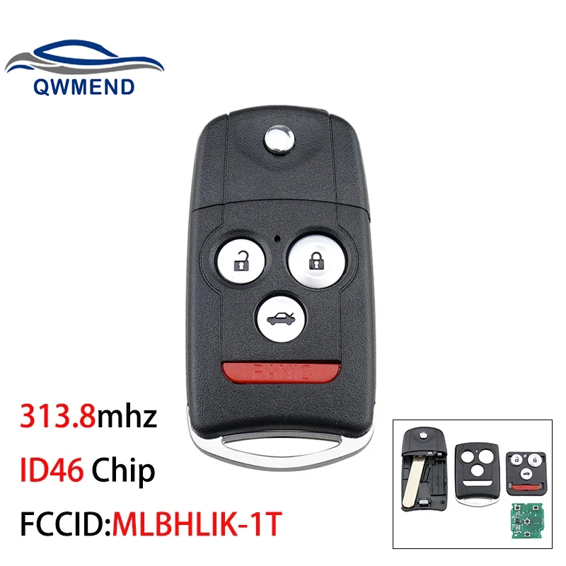 

QWMEND for Acura MDX TL TSX 2007-2014 Upgrade Smart Car Key Fob MLBHLIK-1T ID46 Chip 313.8Mhz Flip Key for Acura