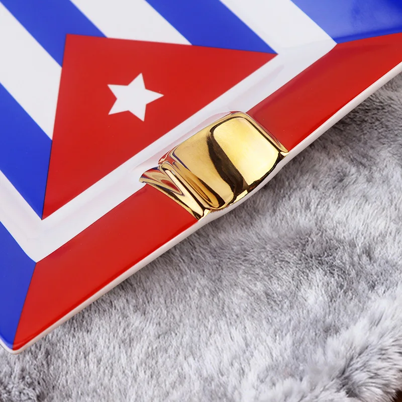 السيراميك السيجار الرماد صينية مع السيجار القاطع منفضة سجائر كوبا العلم الإبداعية منفضة سجائر محمولة الفاخرة علبة الرماد التذكارية #6