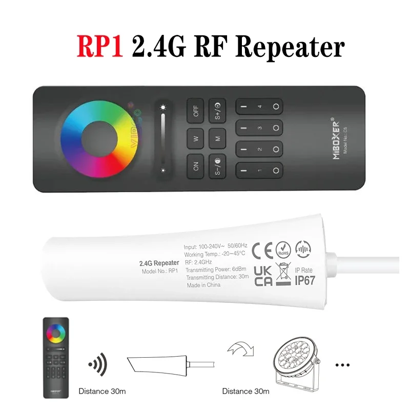 

RP1 2.4G RF Repeater IP67 waterproof Can be paired with max 12 remotes