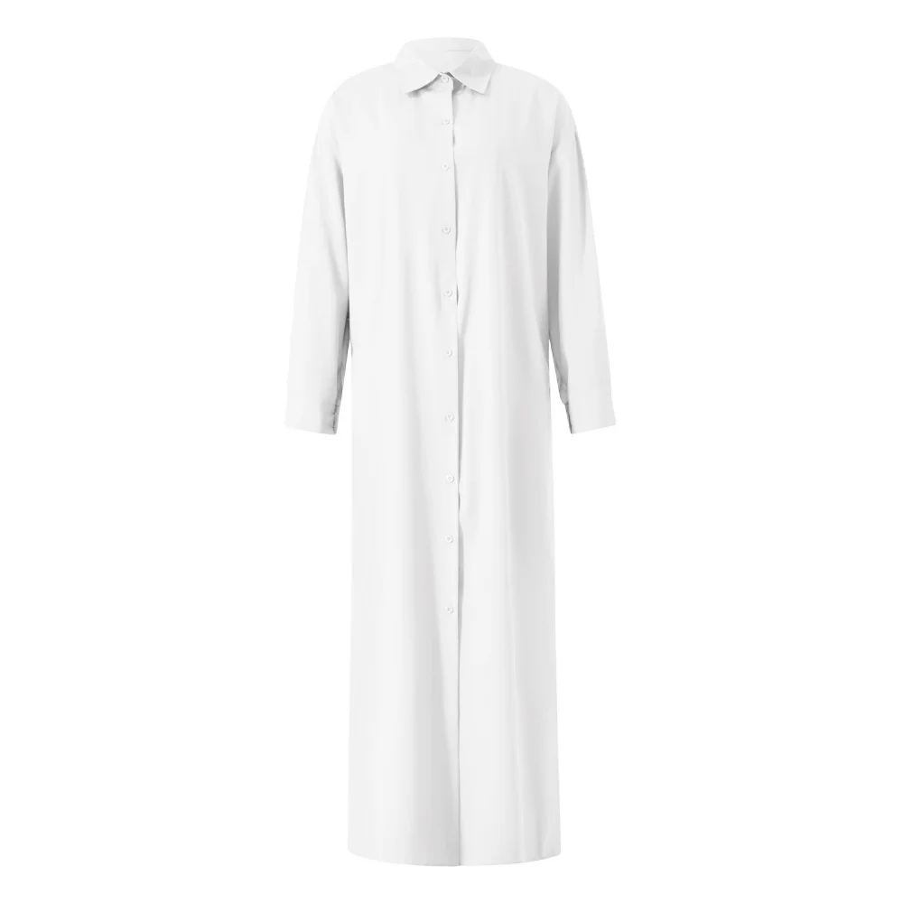 BWQ Women Autumn Long Dress Female Trendy Casual Loose Solid Color Long Sleeve Lapel Button Down Shirt Dress Ladies Streetwear