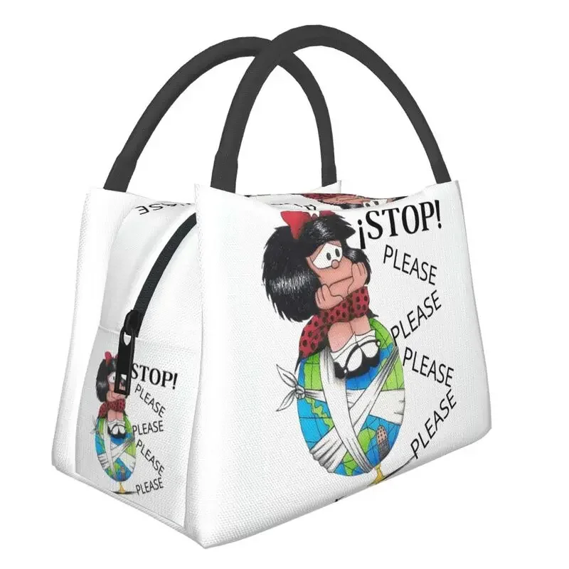 

Manga Quino Mafalda Insulated Lunch Bags for Women Portable STOP Cooler Thermal Tote Work Picnic Fruit Fresh Storage Bag