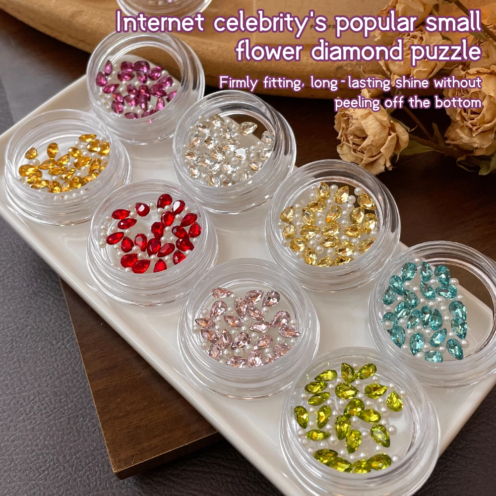 Kaniu Flashy Fortune Flower Nail Art, gestapelte Diamanten, hochwertiger K9-3D-Schmuck mit fünf Blütenblättern in Tropfenform, einzigartiger Schmuck