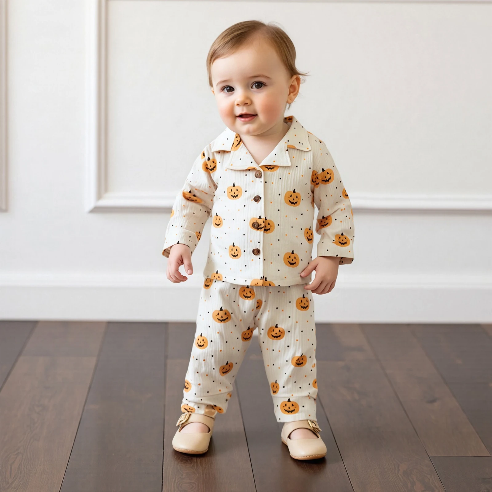 

Baby Clothing 2Pcs Halloween Pajama Sets Pumpkin Print Long Sleeve Shirt + Pants Set Toddler Loungewear