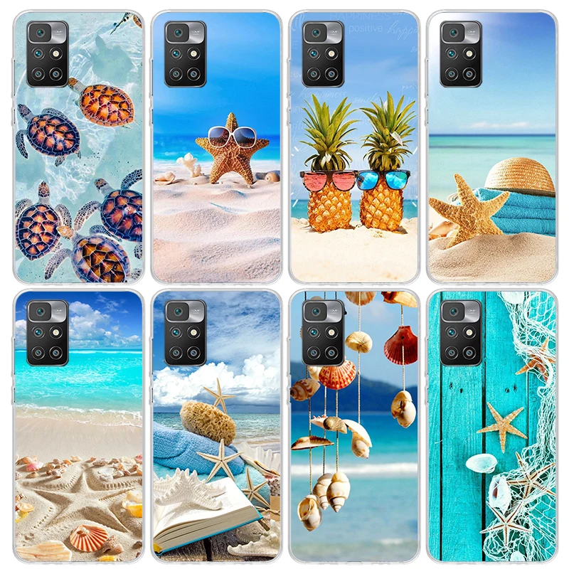 Blue Wood Seashells Sea Star Phone Case For Xiaomi Redmi 12 12C 10A 10C 10 9A 9C 9T 9 8 8A 7 7A 6 6A K40 K20 Pro S2 Soft TPU Bac