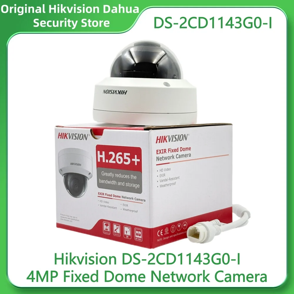 

IP-камера Hikvision DS-2CD1143G0-I 4MP POE с поддержкой обнаружения движения, ночного видения, WDR, IK10, IP67 для систем видеонаблюдения