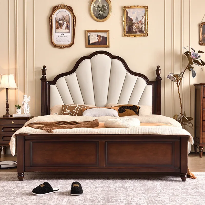French style, medieval soft bag, solid wood bed double bed, retro fabric, bedroom furniture