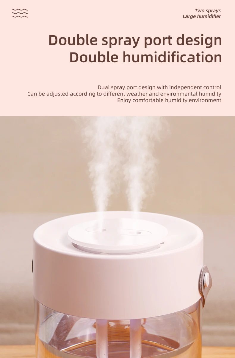 Neue 3L Doppel Spray Luftbefeuchter Zerstäuber Usb Große Kapazität Hause Stumm Schlafzimmer Büro Nachtlicht Digital Display Luftbefeuchter – Detail 4