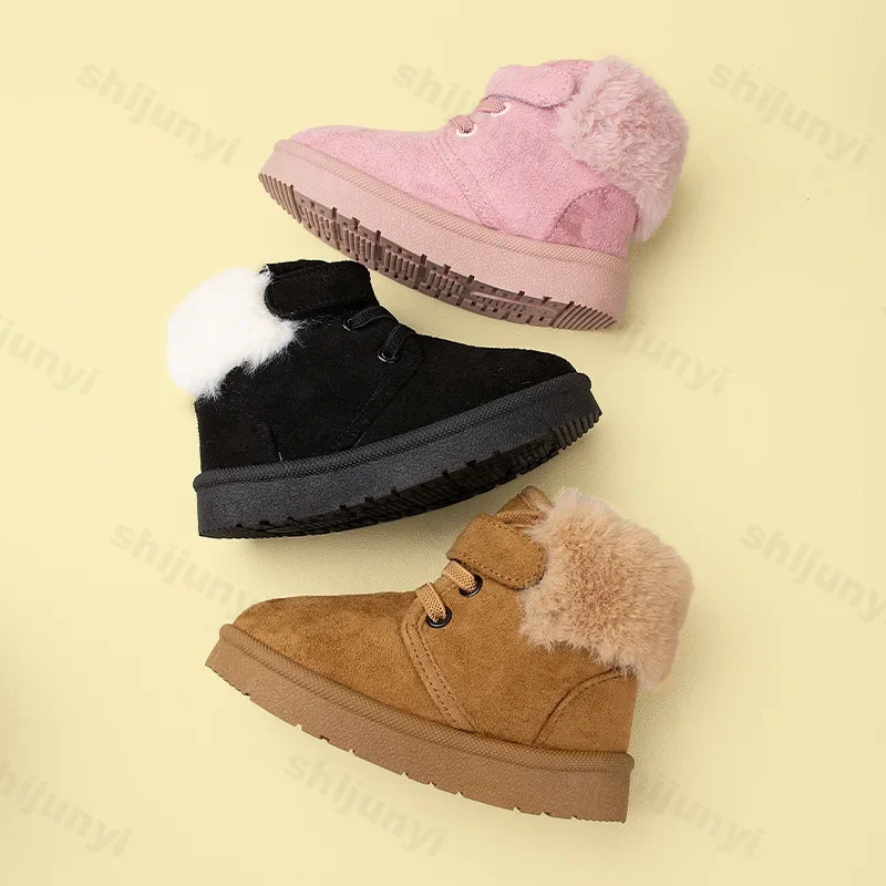 New 2024 Fashion Children Casual Shoes Girls Boys Cotton Snow Boots Warm Kids Boots Baby Winter Plush Flat Shoes Botas Infantil