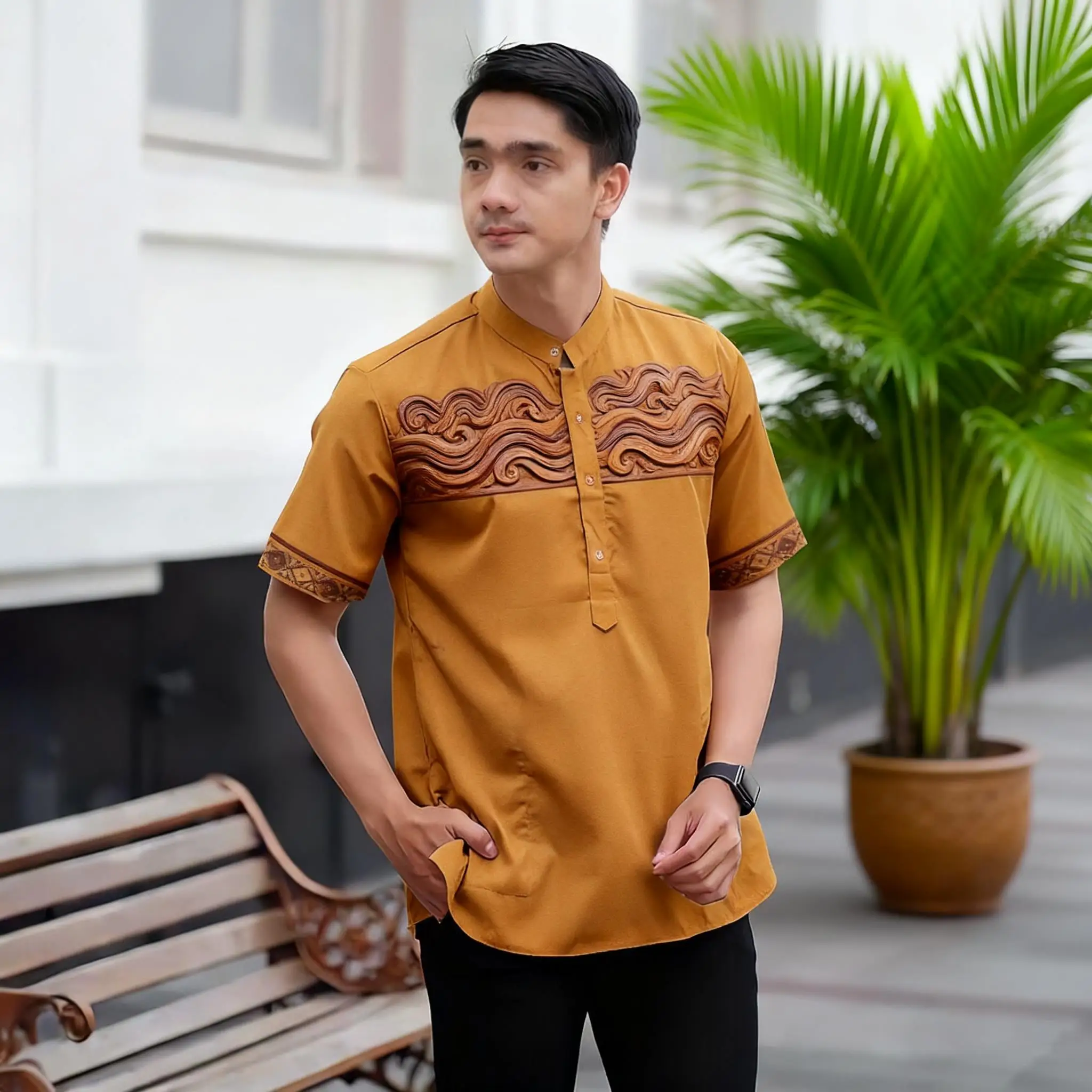 Men Loose Muslim Shirt Spring Stand Casual Shirts Kaftan Short Sleeve Thobe Shirt Ropa Arabe De Hombre Muslim Clothes For Man