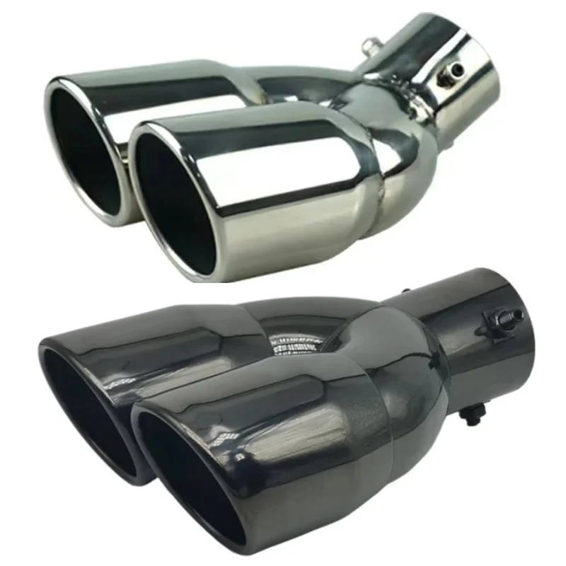 Double Outlet Car Exhaust Pipe Tip Muffler Tail Pipe Universal High Quality Stainless Steel Exhaust System Inlet 60mm 75mm