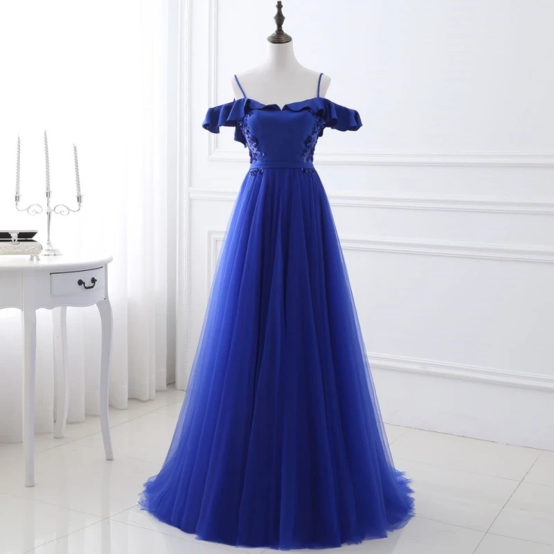 

Dark Blue Wedding Dress Satin Tulle Appliques Sleeveless For Wedding Birthday Party Banquet Evening Communion Gowns