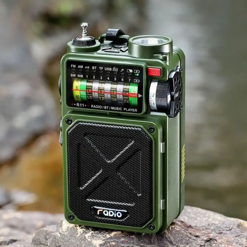 Portable Bluetooth Solar Radio TF Card Hand-cranked Solar Power Bank USB Playback Flashlight Full-band Radio Outdoor