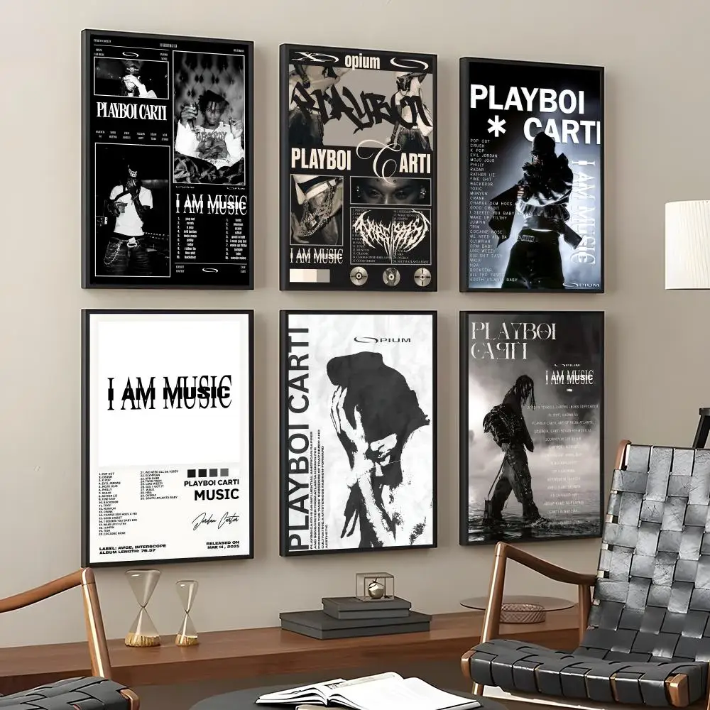 I AM MUSIC P-Playboi Carti Painting Calligraphy HD Art Wall Room Decor Home Waterproof Home Living Bar Decorative Paintings
