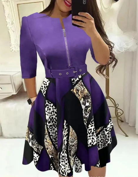 Casual o pescoço manga longa vestido senhora do escritório primavera outono moda elegante listrado impressão vestidos plissados para mulher 2023 feminino