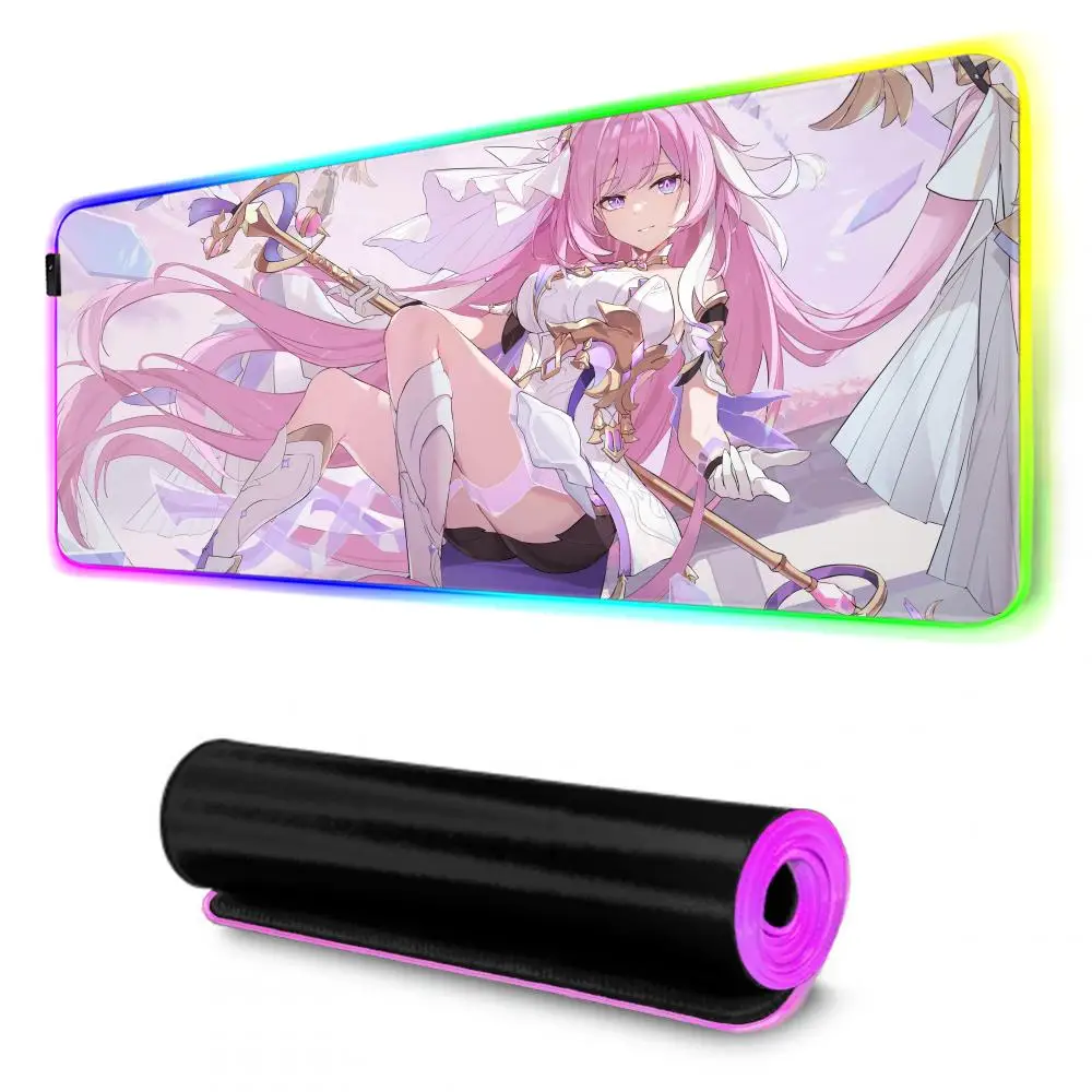 Honkai Impact 3 Elysia Mouse Pad Gamer Rgb Desk Mat Back Light Led Mousepad Setup Gaming Accessories Deskmat Big Mousepad