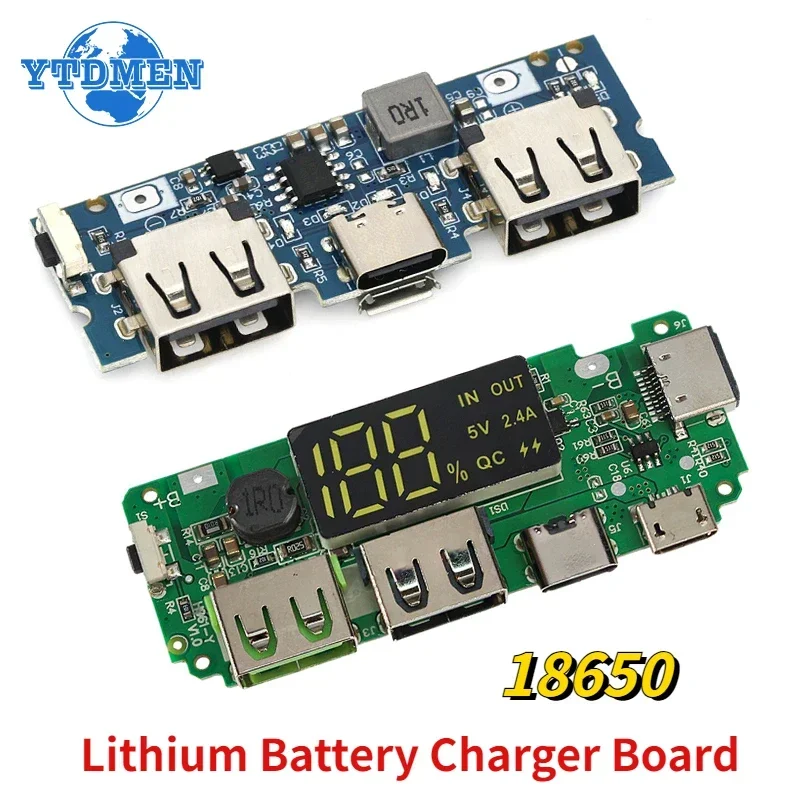 Placa de cargador de batería de litio, módulo de carga, protección de circuito, LED, USB Dual, 5V, 2.4A, Micro/tipo-c, Banco de energía móvil, 18650