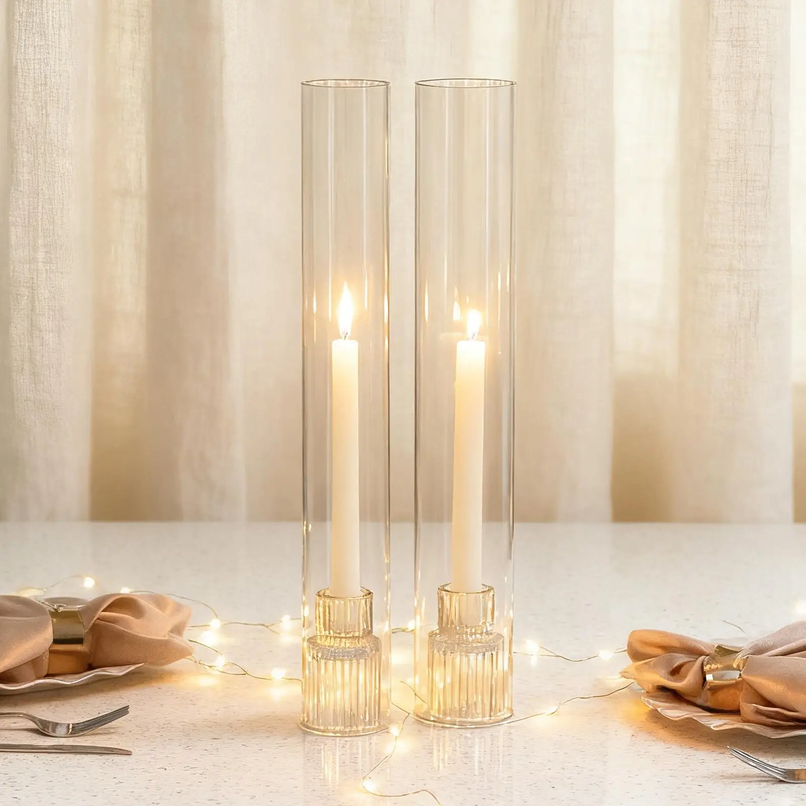 Luxury Glass Pillar Candlestick Holder Table Centerpiece Clear Decorative Candle Stands for Wedding Event