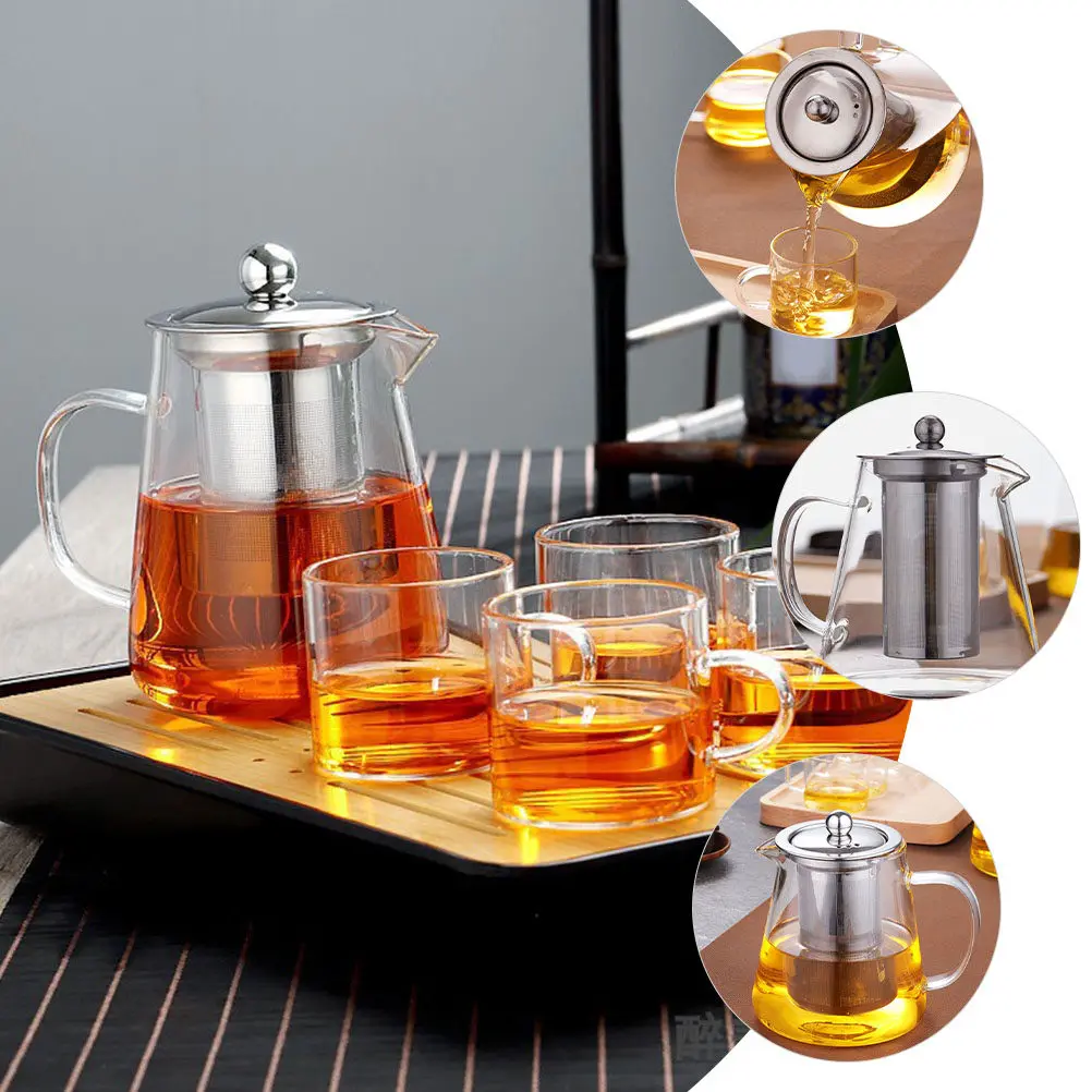 Exquisite Delicate Scented Glass Tea Pot Transparent Heat-Resistant Infuser Kettle for Home Tea Shop Restaurants Hotels