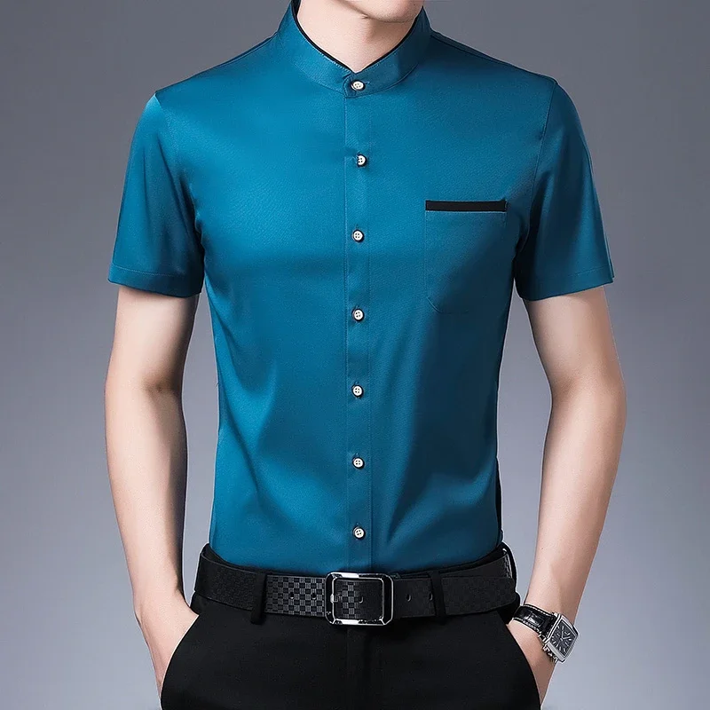 New Men\'s Business Casual Short Sleeved Shirt No Iron and Wrinkle Resistant Top