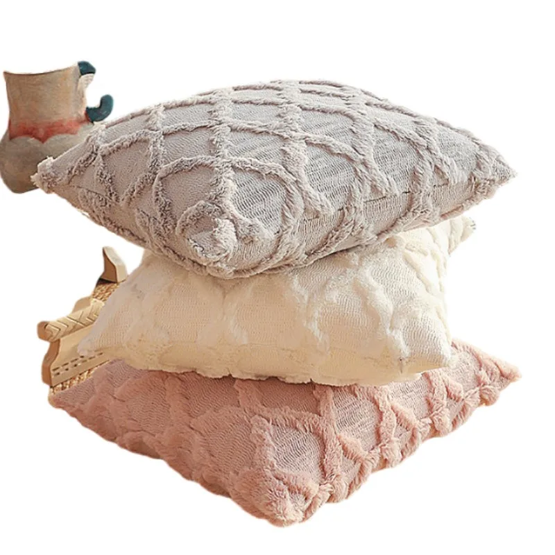 Weiche Plüschwolle Dekokissenbezüge Luxus-Stil Kissenbezüge Europäische Kissenhülle für Sofa Schlafzimmer Creme Khaki Weihnachten – Detail 1