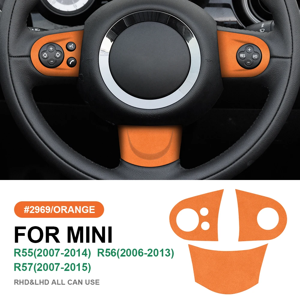Italian Premium Suede For Mini Cooper R56 R55 Clubman R57 Convertible Steering Wheel Cover Button Sticker Car Accessories