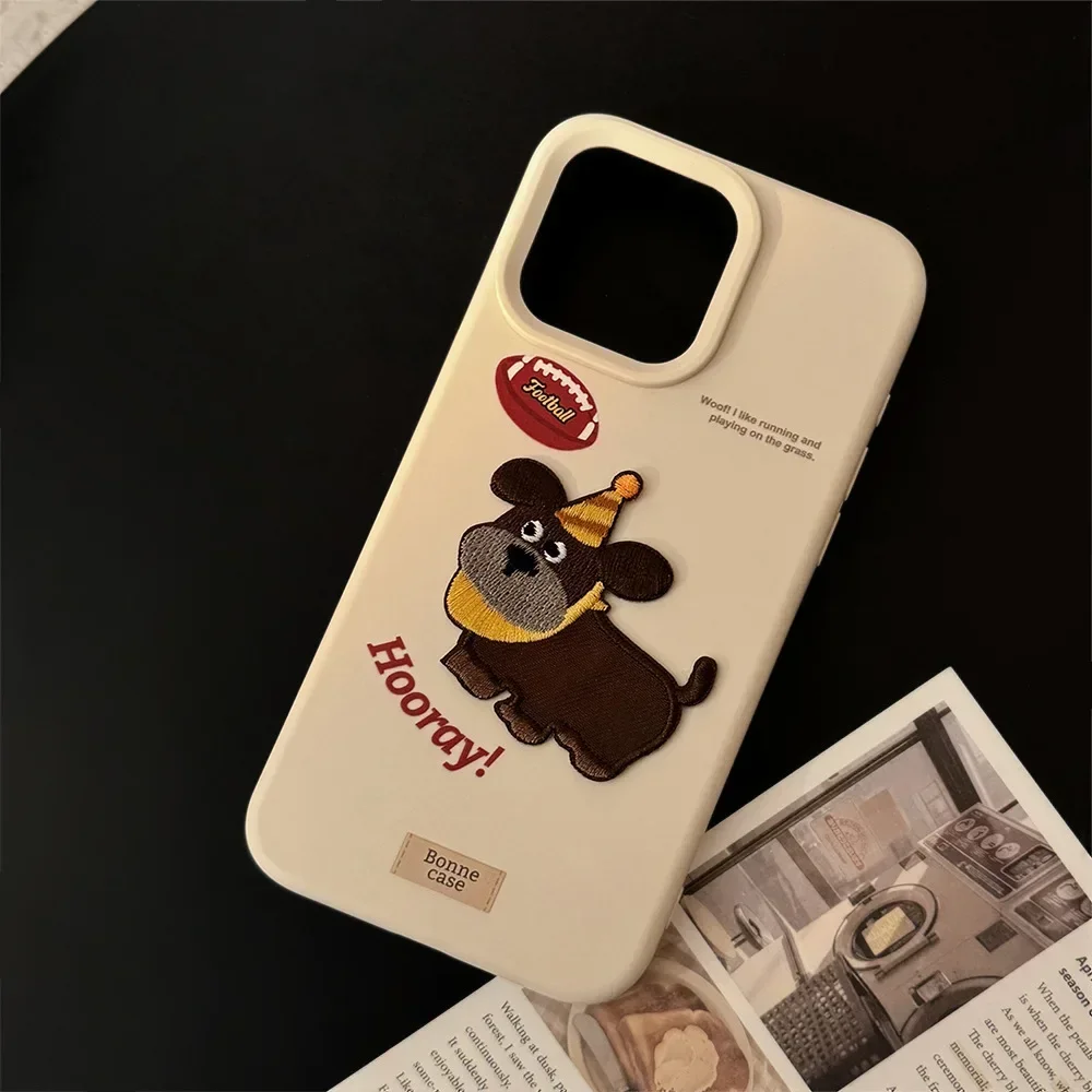 Rugby Dachshund Puppy Embroidery art Phone Case For iPhone 16 15 14 13 12 11 Pro Max Case Cute Cartoon luxury shockproof Cover