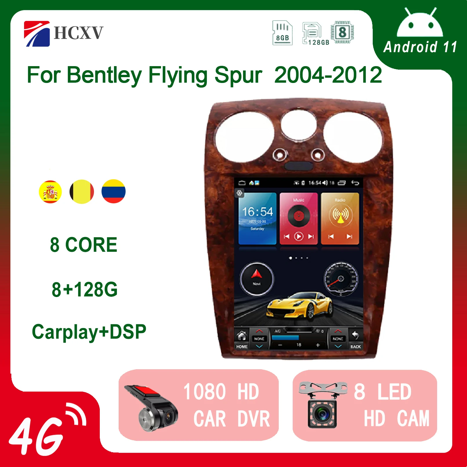 

Вертикальный экран HCXV для Bentley Flying прямой Continental 2004-2012, Android 13, автомобильный DVD-плеер, GPS-навигация, 4G, стерео