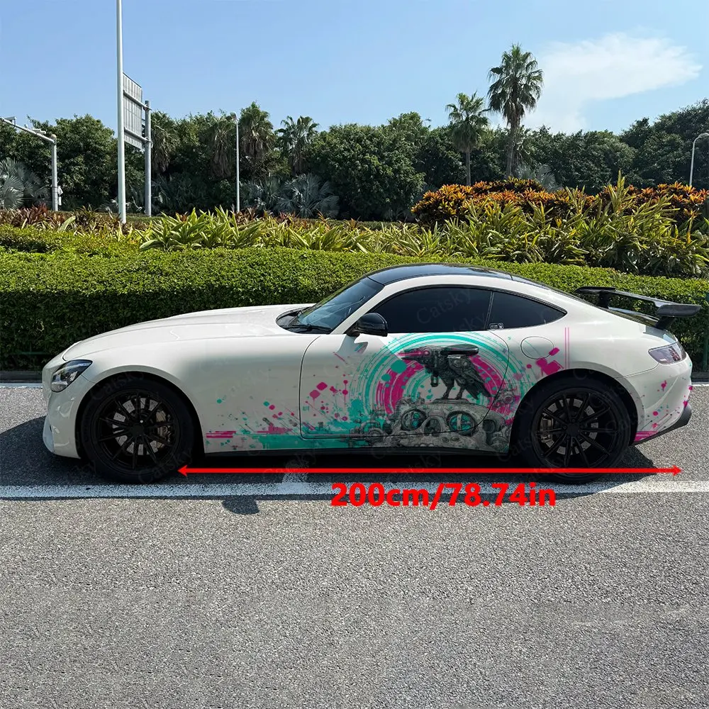 2Pcs Neon Red Eyed Skull Crow Car Side Wraps, Self-Adhesive PVC Waterproof & Scratch-Resistant Stickers, Car Accessory Gift