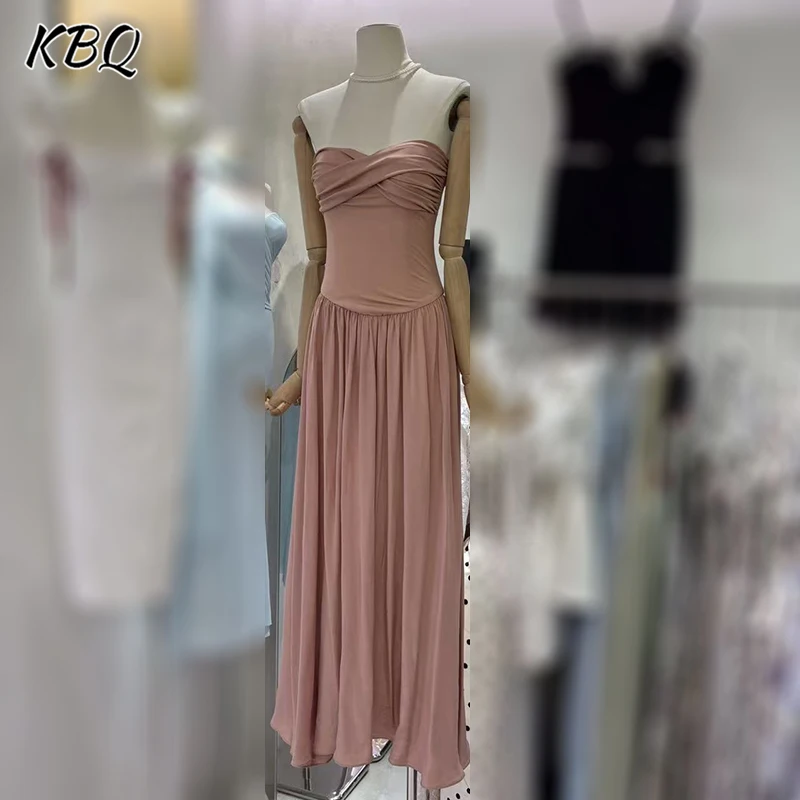 

KBQ Solid Elegant Backless Fashion Evening Dresses for Women Strapless Sleeveless High Waist Temperament Dress Female Autumn New