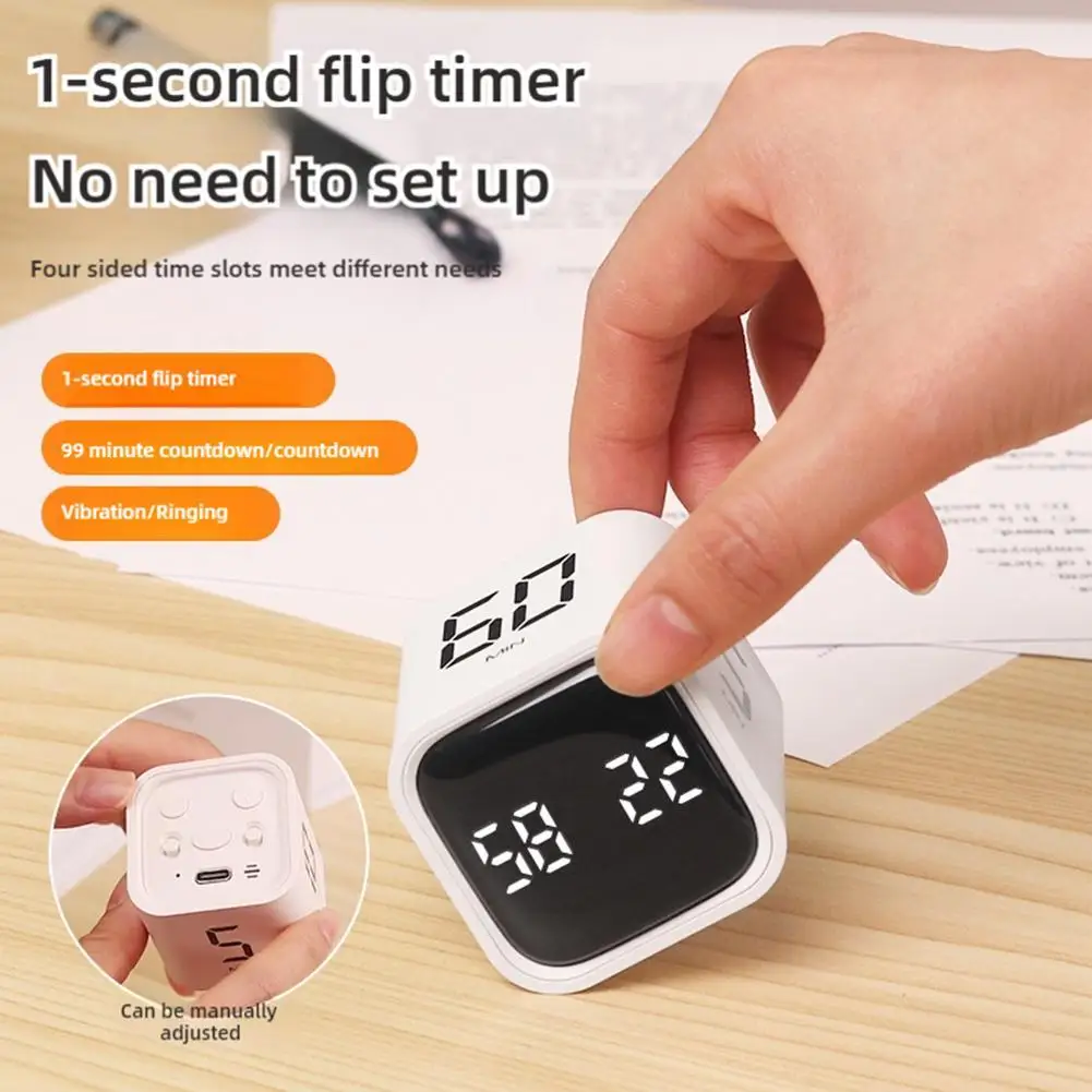Nieuwe kubustimer Zwaartekrachtsensor Digitale timer Flipping Visuele KitchenTimer 4 vooraf ingestelde tijd Dubbele modi Countdown Koken Kindstudie