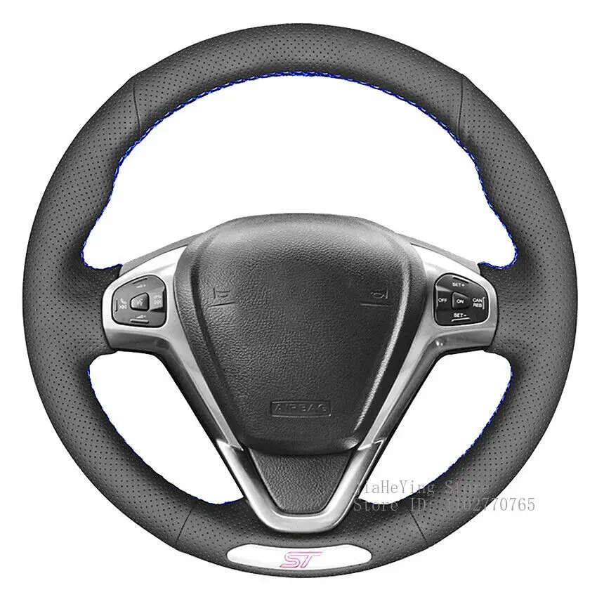 

Hand-Stitched Genuine Leather Steering Wheel Cover For Ford Fiesta ST 2013-2018 Non-Slip Grip Interior Accessories